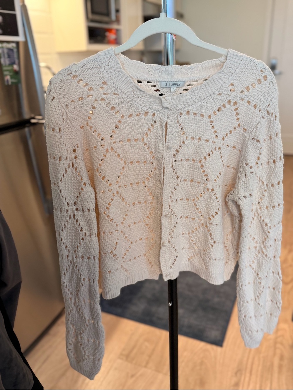 Z Supply Women's Cream Crop Open-Knit Pullover Sweater XL